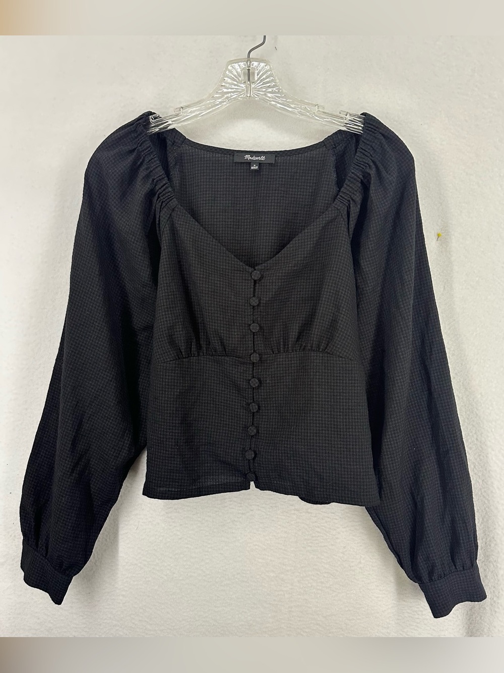 Madewell Puff Sleeve Button Front Peplum Blouse Women’s Medium Black